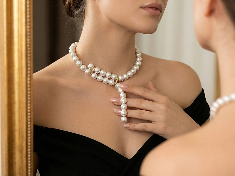 Набор материалов "Колье галстук Йоко Лондон с хлопковым жемчугом" в золоте