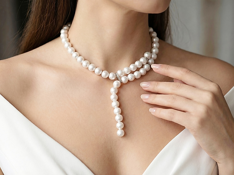 Набор материалов "Колье галстук Йоко Лондон с жемчугом майорка" в серебре