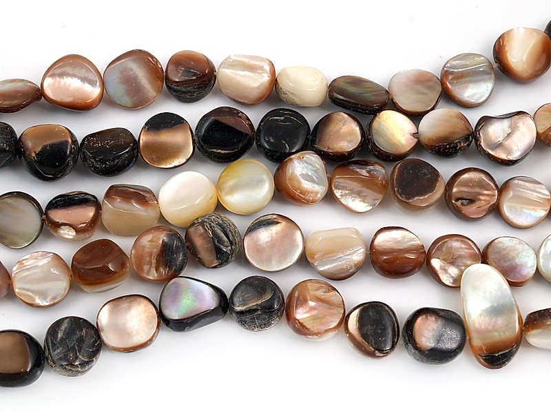 Бусины галтовка темно-шоколадного с бежевым перламутра