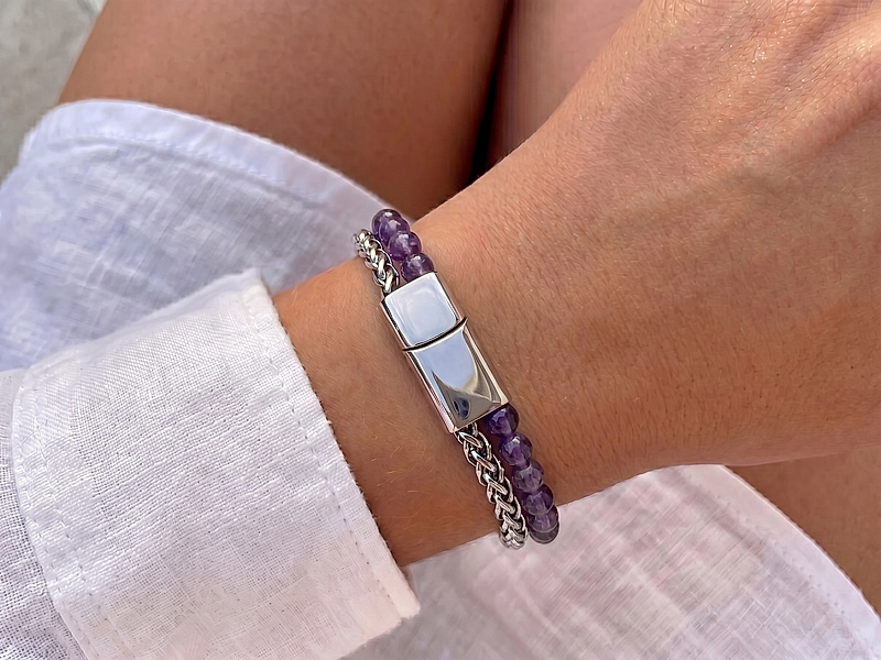 Набор материалов "Браслет с аметистом, цепочкой  и магнитным замочком"