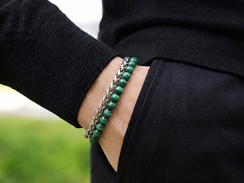 Набор материалов "Браслет с малахитом, цепочкой  и магнитным замочком"