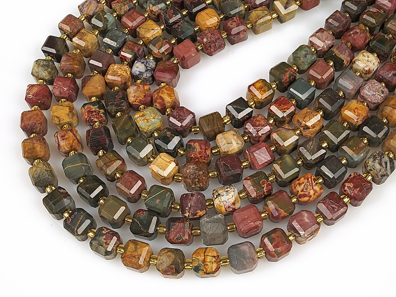 Граненые бусины кубики яшмы "Пикассо".  Месторождение - США. Диаметр отверстия 1.4 мм. Размеры, вес, длина и количество бусин на нити указаны примерно. Точнее замеряем по требованию.&nbsp;
 | Интернет-магазин товаров для рукоделия