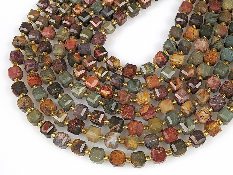 Граненые бусины кубики яшмы "Пикассо".  Месторождение - США. Диаметр отверстия 1.4 мм. Размеры, вес, длина и количество бусин на нити указаны примерно. Точнее замеряем по требованию.&nbsp;
 | Интернет-магазин товаров для рукоделия