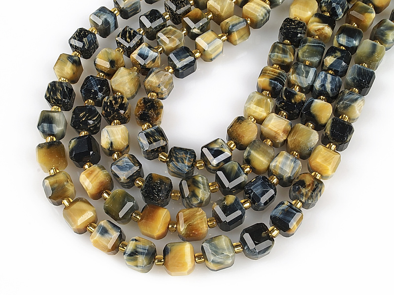 Граненые бусины кубики тигрово-соколиного глаза 8.5x8.5x8.5мм