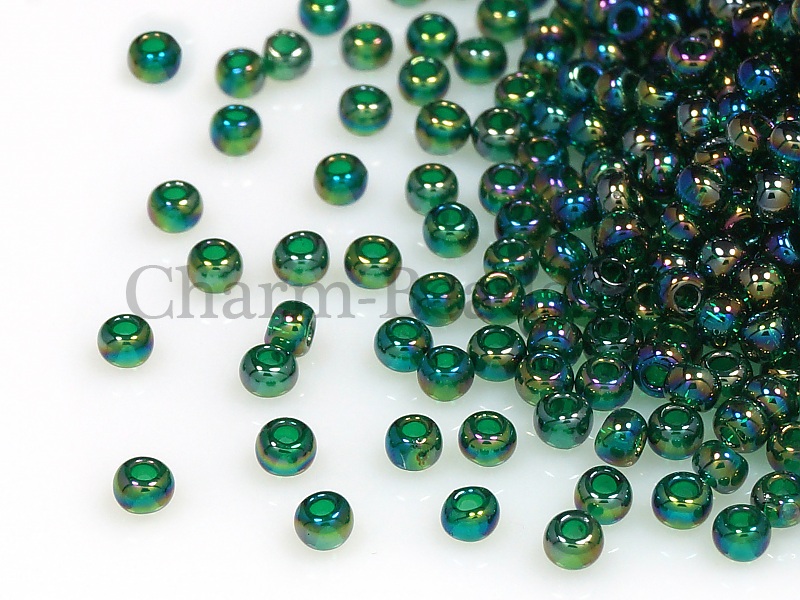 Бисер Toho, размер 11/0.  Цвет #179 (Радужный прозрачный, зеленый изумруд). Цена указана за 10 грамм. Производитель - Япония.  | Интернет-магазин товаров для рукоделия