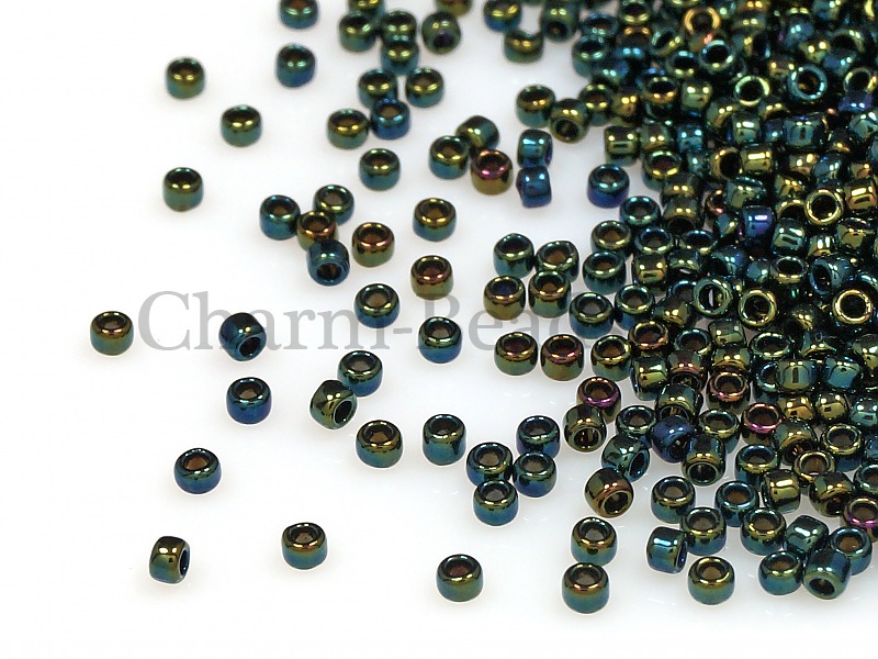 Бисер Toho, размер 15/0. Цвет #84 (Металлизированный, радужный зеленый/коричневый). Цена указана за 10 грамм. Производитель - Япония. | Интернет-магазин товаров для рукоделия