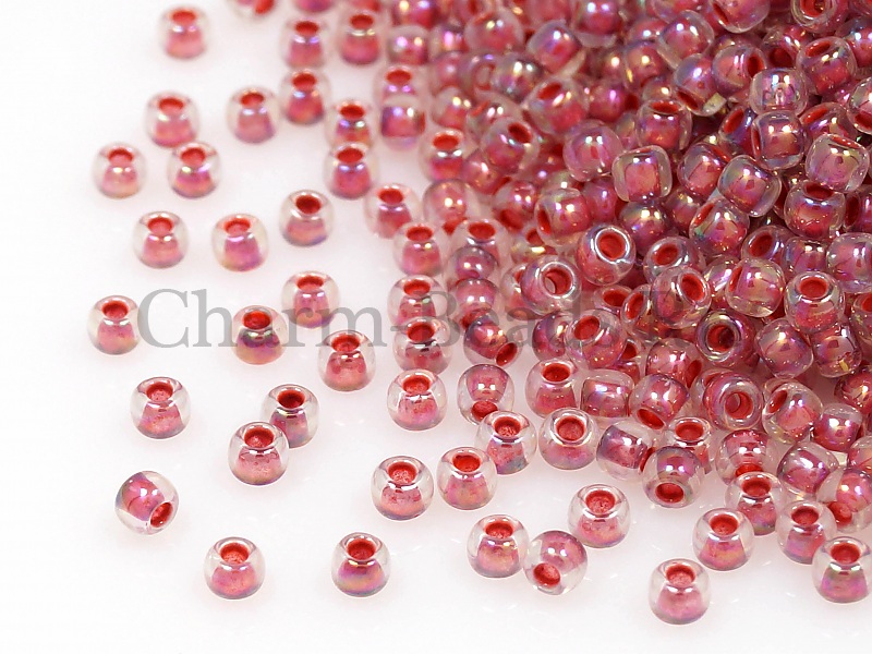 Бисер Toho, размер 11/0. Цвет #771 (Окрашенный изнутри, радужный, хрусталь/земляника). Цена указана за 10 грамм. Производитель - Япония. | Интернет-магазин товаров для рукоделия