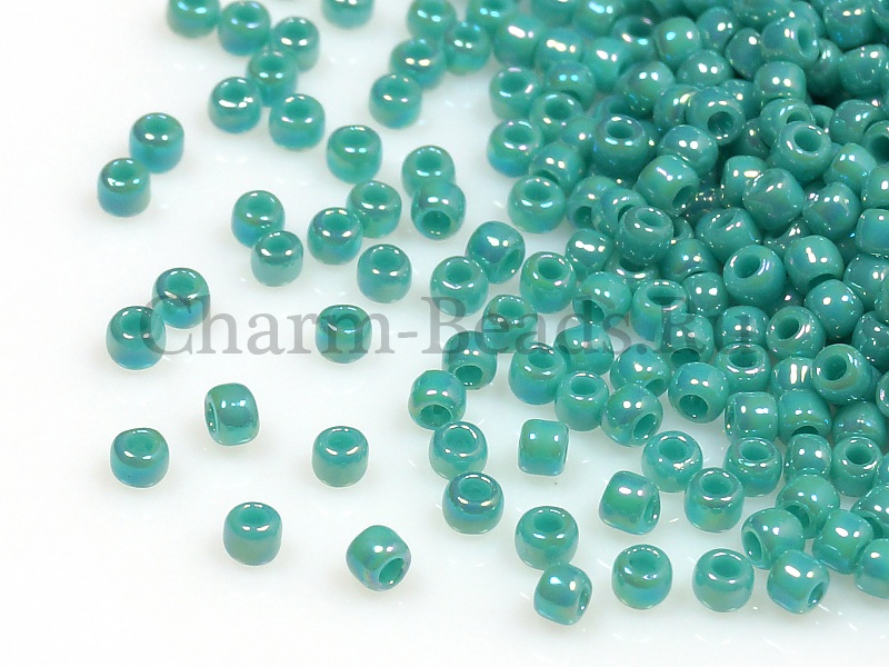 Бисер Toho, размер 15/0. Цвет #413 (Радужный непрозрачный, бирюзовый). Цена указана за 10 грамм. Производитель - Япония. | Интернет-магазин товаров для рукоделия