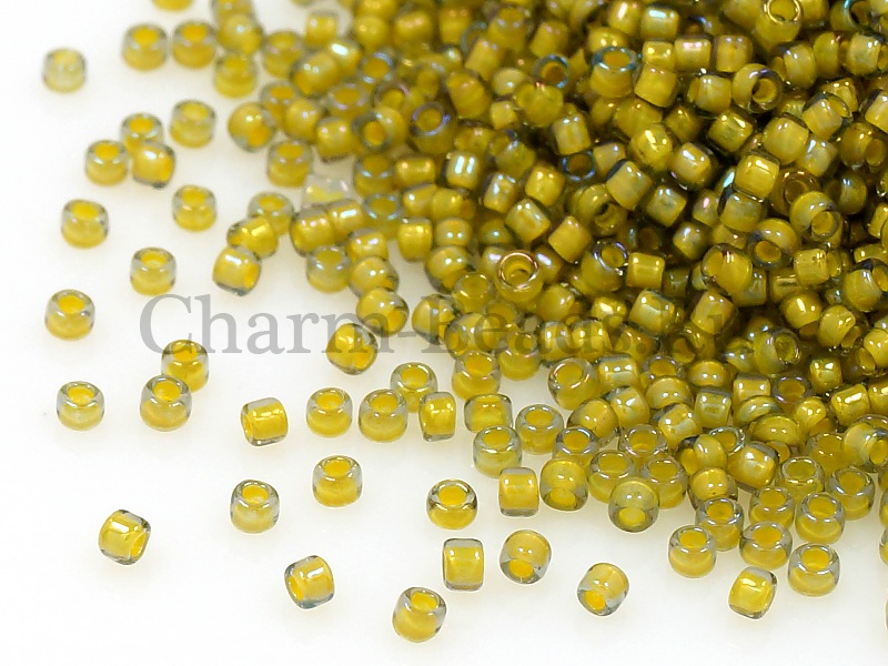 Бисер Toho, размер 15/0. Цвет #246 (Окрашенный изнутри, глянцевый черный алмаз/непрозрачный желтый). Цена указана за 10 грамм. Производитель - Япония. | Интернет-магазин товаров для рукоделия