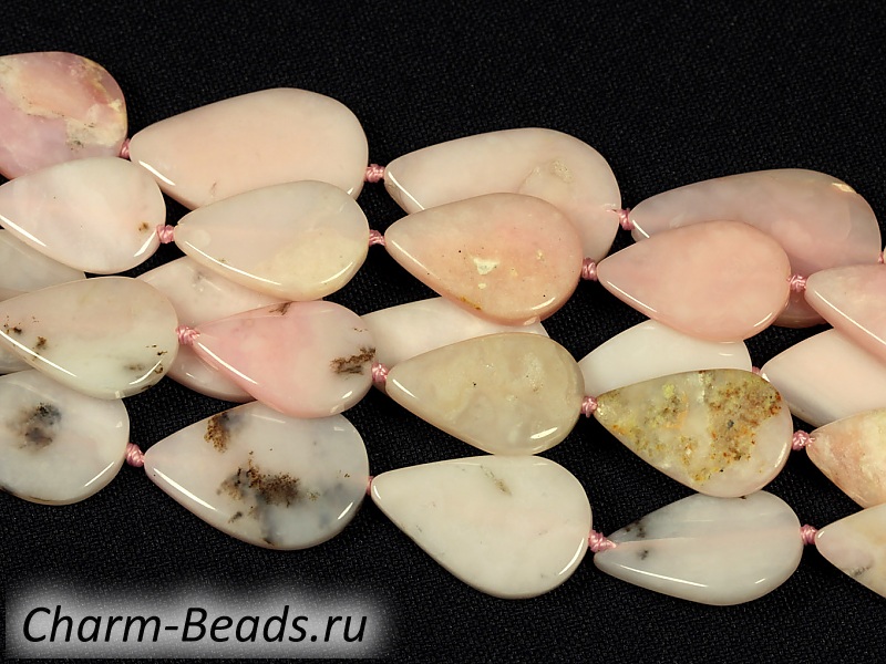 Бусины розового опала. Диаметр продольного отверстия 0.8 мм. Размеры между бусинами отличаются, указаны средние размеры. Цена указана за одну бусину. | Интернет-магазин товаров для рукоделия