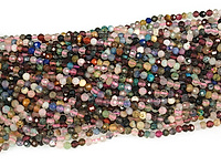 Граненые бусины микса минералов (гранат, розовый кварц, лазурит, хризоколла, амазонит, бирюза, халцедон, тигровый глаз). Каменный бисер. Диаметр отверстия 0.5 мм. Размер, вес, диаметр и количество бусин на нити указаны примерно.
