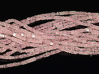 Бусины розового кварца, каменный бисер. Диаметр отверстия 0.4 мм. Размеры, длина нити и количество бусин на нити указано примерно.
