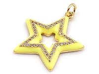 Подвеска "Желтая звезда" с кристаллами и перламутровой подложкой  для создания украшений. Покрытие - золото 14к.  Диаметр подвесного колечка - 3 мм. Цена указана за штуку.

