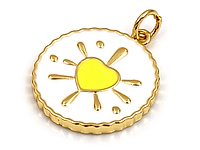 Подвеска желтое сердце в белом круге для создания украшений. Покрытие - золото 14к, эмаль. Диаметр подвесного колечка - 3 мм. Цена указана за штуку.
