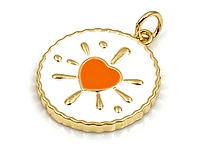 Подвеска апельсиновое сердце в белом круге для создания украшений. Покрытие - золото 14к, эмаль. Диаметр подвесного колечка - 3 мм. Цена указана за штуку.

