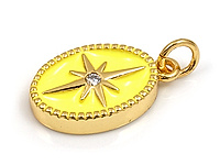 Подвеска "Звезда в желтом овале" для создания украшений. Покрытие - золото 14к, эмаль. Вставки - ювелирные кристаллы.  Диаметр подвесного колечка - 3 мм. Цена указана за штуку.
