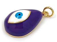 Подвеска фиолетовый глаз капля для создания украшений. Покрытие - золото 14к, эмаль. Диаметр подвесного колечка - 5 мм. Цена указана за штуку.
