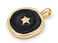 Подвеска звезда в черном круге для создания украшений. Покрытие - золото 14к,  эмаль. Размер подвеса - 3.5х2мм. Цена указана за штуку.
