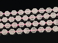 Граненые бусины фонарики розового кварца. Диаметр отверстия 1 мм. На бусинах с уценкой мелкие выемки.

