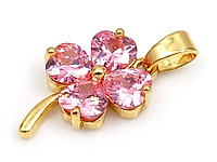 Подвеска "Кристальный розовый клевер" для создания украшений. Покрытие - золото 14к. Вставки - ювелирные кристаллы. Диаметр подвесного отверстия - 4.5х2.8 мм. Цена указана за штуку.
