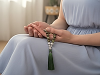 Набор материалов позволит собрать выразительные чётки из зелёного граната гроссуляра — минерала, известного своей природной палитрой и живой фактурой. Бусины обладают мягким, естественным блеском, а игра оттенков — от оливкового до глубокого хвойного — делает изделие визуально объёмным и благородным.&nbsp;
В комплект входят декоративные ажурные бусины, которые создают изящные акценты и формируют выразительный центральный узел. Шёлковая кисть насыщенного зелёного цвета идеально дополняет природную гамму гроссуляра и придаёт чёткам завершённый, аккуратный вид.&nbsp;

Характеристики

Тип изделия: набор для сборки чёток
Основной материал: бусины натурального граната гроссуляра
Диаметр бусин: 10 мм&nbsp;
Фурнитура: ажурные бусины и разделители с фианитами
Кисть: шёлковая, плотная, тёмно-зелёная
Стиль: этника, минимализм, медитативные аксессуары
Назначение: чётки, талисман, авторский аксессуар

С чем и как носить

Чётки из зелёного граната гроссуляра можно использовать как стильный аксессуар, гармонирующий с повседневными и этническими образами, либо как медитативный инструмент для практики концентрации и успокоения.&nbsp;
Их держат в руках, перебирают бусины во время молитвы, медитации или дыхательных упражнений. Благодаря благородной палитре гроссуляра такие чётки подходят и женщинам, и мужчинам, подчёркивают индивидуальность и становятся личным талисманом, который удобно носить с собой в сумке или на запястье, наматывая в несколько рядов.

Мастер - класс, как собрать четки, ЗДЕСЬ.&nbsp;
, фото №161258