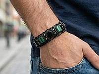 Набор материалов для плетеного браслета с бусинами квадратами малахита, чёрного агата, фурнитуры под серебро. Стильный, строгий  универсальный дизайн. Подойдёт и мужчинам, и женщинам.&nbsp;

Ширину браслета можно менять, прибавляя либо убавляя количество шнуров, бусины и фурнитура также могут быть заменены на любые другие по форме, цвету и расположению.&nbsp;

Мастер - класс, как собрать плетёный браслет, ЗДЕСЬ. &nbsp;
, фото №161602