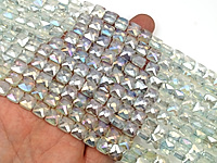 Граненые стеклянные бусины квадрат "Пренит" из хрустального стекла с напылением для создания бижутерии (украшений). Диаметр отверстия - 1 мм. Размеры, вес, длина и количество бусин на нити указаны примерно. Микровыемки.
, фото №162663