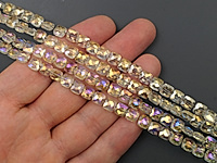 Граненые стеклянные бусины квадрат "Цитрин" из хрустального стекла с напылением для создания бижутерии (украшений). Диаметр отверстия - 1 мм. Размеры, вес, длина и количество бусин на нити указаны примерно. Микровыемки.
, фото №162729