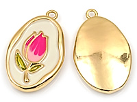 Пoдвecка цветок "Красный тюльпан  на белой эмали" для создания украшений. Покрытие - золото 14К,  цветная белая, красная, зеленая эмаль. Размер замкнутого подвесного колечка - 4х3 мм. Длина с колечком - 25 мм, без колечка - 21 мм. Цена указана за штуку.
, фото №162939