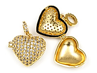 Подвеска медальон "Золотое сердце с кристаллами" для создания бижутерии (украшений). Покрытие - золото 14К. Вставки - инкрустация прозрачными фианитами. Размеры - 20х17х10 мм. В длину с подвесным бейлом - 25 мм. Размеры подвесного бейла - 7.5х1.5 мм, бейл съемный, колечко замкнуто, внешний диаметр колечка - 7.5, внутренний - 5х1.5 мм. Подвеска в форме медальона, внутреннее пространство - 14х10х8 мм. Цена указана за штуку.
, фото №162962