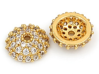 Золотая шапочка для бусин "Грибок с кристаллами" для создания бижутерии (украшений). Покрытие  - золото 14К. Вставки - инкрустация прозрачными фианитами. Диаметр центрального отверстия - 1 мм, внутренний диаметр шапочки - 5 мм. Цена указана за штуку.
, фото №162997