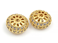Бусины рондели, бублики с кристаллами золото для создания бижутерии (украшений). Покрытие - золото 14К. Вставки - инкрустация прозрачными фианитами. Диаметр отверстия 1.4 мм. Цена указана за штуку.
, фото №163048