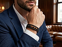 Набор материалов для создания мужского браслета включает прочный шнур, бусины тигрового глаза с глубоким коричневым оттенком, бусины черного агата. Контраст металла и натурального камня придаёт украшению брутальный характер и фактурность.&nbsp;

Подходит для самостоятельной сборки стильного аксессуара в современном или casual-формате. Длина браслета регулируется добавлением бусин, цепочек и шнура, в наборе их достаточно.

Мастер - класс, как собрать мужской браслет, ЗДЕСЬ.

Как и с чем носить

Носите с кожаной курткой, цветами индиго, рубашками тёмных тонов или базовой футболкой, браслет подчеркнёт вашу уверенность и отличный вкус.&nbsp;
, фото №163067