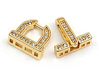 Двухрядный замочек "Золотая арка" для создания бижутерии (украшений). Покрытие - золото 14К. Вставки - инкрустация фианитами. Размеры - 16х10х4 мм.  Размер арки - 10х10х4 мм, два отверстия в центре - 2х1.5 мм, два отверстия по краям - 1.5х1 мм. Размер ответной части -10х4х2 мм, четыре отверстия - 1.5х1 мм. Цена указана за штуку.
, фото №163409