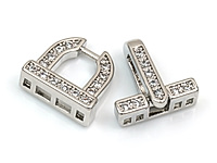 Двухрядный замочек "Серебряная арка" для создания бижутерии (украшений). Покрытие - золото 14К. Вставки - инкрустация фианитами. Размеры - 16х10х4 мм.  Размер арки - 10х10х4 мм, два отверстия в центре - 2х1.5 мм, два отверстия по краям - 1.5х1 мм. Размер ответной части -10х4х2 мм, четыре отверстия - 1.5х1 мм. Цена указана за штуку.
, фото №163411