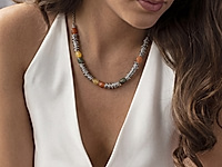 Набор материалов для колье с декором из звеньев цепочки и галтовки, который чередутся с бусинами галтовки сердолика и кварца. Для сборки используется прием, который создает неровную волнистость при нанизывании звеньев цепочки.

Мастер - класс, как декрорировать колье звеньями цепочки, ЗДЕСЬ.&nbsp;



, фото №163545