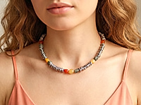 Набор материалов для колье с декором из звеньев цепочки и галтовки, который чередутся с бусинами галтовки сердолика и кварца. Для сборки используется прием, который создает неровную волнистость при нанизывании звеньев цепочки.

Мастер - класс, как декрорировать колье звеньями цепочки, ЗДЕСЬ.&nbsp;



, фото №163553