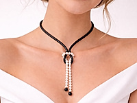 Набор материалов для сборки колье галстука с черным полым шнуром и жемчугом майорка. Мы использовали магнитный замочек для браслетов, в который вклеили два конца полого шнура. Два ряда шнура свели вместе в галстук с помощью звена черной ювелирной цепочки.

Мастер-класс, как оформить концы галстука с жемчугом майорка, ЗДЕСЬ.&nbsp;

Длину двух рядов галстука из жемчуга майорки можно регулировать по своему вкусу - делать короче либо длиннее.
, фото №163640