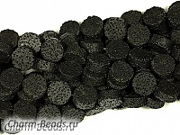 Бусины черной вулканической лавы. Диаметр бокового отверстия 1 мм. Размеры, вес, длина и количество бусин на нити указаны примерно.
