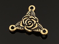 Коннектор для украшений "Роза 3 петли", цвет "античное золото" (94-3100-26). Покрытие - 22 К золото. Диаметр отверстий - 1.3 мм. Тиерракаст (США). Цена за шт. 