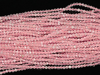 Граненые бусины розового кварца, каменный бисер. Диаметр отверстия 0.4 мм. Размеры, вес, длина и количество бусин на нити указаны примерно.
